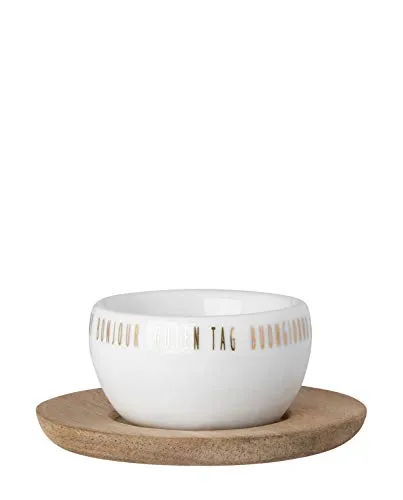 räder Eierbecher mit Unterteller Neutral - Eleganter Eierbecher aus Porzellan und Akazienholz, ideal für stilvolle Frühstückstische. Kompakt und vielseitig, perfekt für den täglichen Gebrauch.