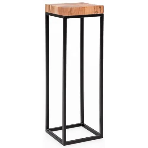 FINEBUY Beistelltisch FB51448 - Massivholz und Metall, 30x97x30 cm - Ablagetisch aus Akazienholz mit einzigartiger Maserung, handgefertigt für Unikat-Status und stabilen Metallgestell für einen festen Stand.