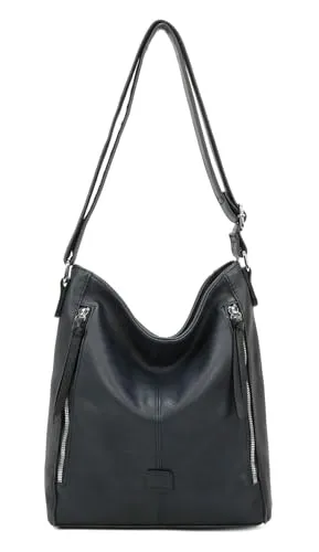 ITALYSHOP24 OBC DAMEN TASCHE Umhängetasche Schultertasche Shopper Crossbody Henkeltasche CrossOver Kunstleder Beuteltasche Handtasche Hobo Bag Reise Dunkelblau