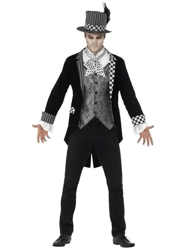 Smiffys Deluxe Dunkler Hutmacher Kostüm für Herren - Elegantes Kostüm mit Jackett, Mock Weste und Zylinder, ideal für Karneval, Halloween oder Themenpartys. Leichtes Material für hohen Tragekomfort und einfaches An- und Ausziehen.