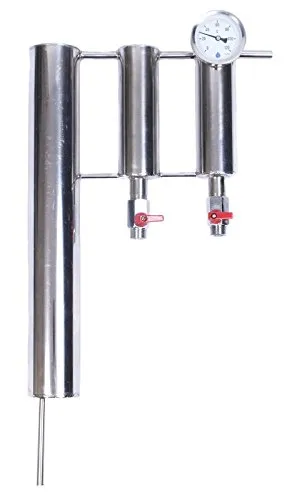 AlcoFermBrew Edelstahl Destillation Kühler - Kondensatoren mit 45cm Gesamtlänge, inklusive 2 Abscheider für optimale Reinheit und Geschmack, sowie einem Thermometer für präzise Temperaturkontrolle.