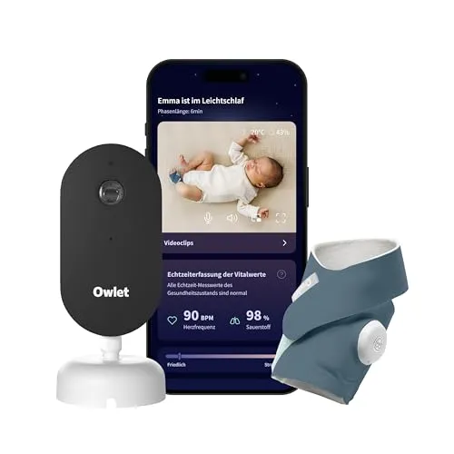 Owlet Dream Duo – Smart Baby Monitor mit Dream Sock® Sensor - Video-Babyfone mit präziser Puls- & Sauerstoffmessung. Die 2K HD Kamera bietet Nachtsicht und intelligente App-Steuerung für sicheres Baby-Monitoring.