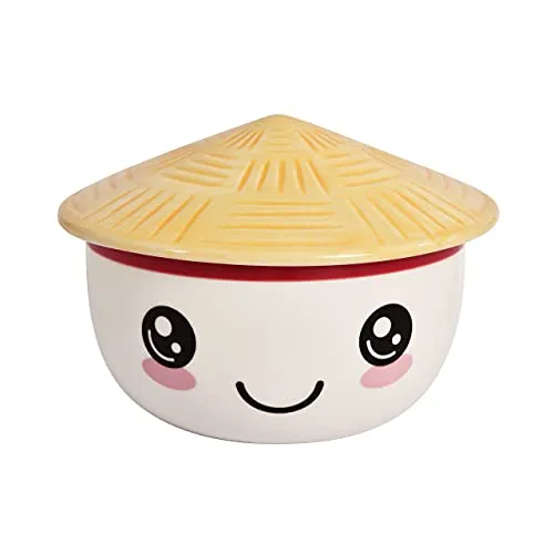 Elbenwald Kawaii Schale mit Deckel für Anime Fans Ramen-Bowl Müslischale rundumbedruckt 550 ml Keramik weiß