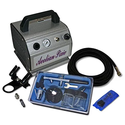 Wiltec Einsteiger Airbrush Kompressor Set AS176 mit 1 Airbrushpistole Typ 128 und umfangreichem Zubehör, 0,3 l Drucktank, für Modellbau, Tattoos, Nailart