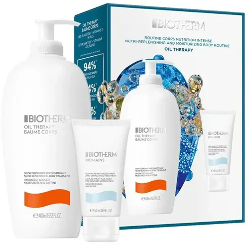 Biotherm Oil Therapy Set - Geschenkset für Sie mit 400ml reichhaltiger Baume Corps und 50ml Biomains Handcreme, ideal zur intensiven Pflege trockener Haut und zum Schutz vor Umwelteinflüssen.
