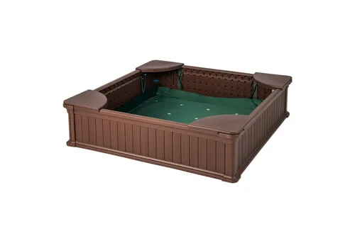 COSTWAY Kinder Sandkasten Holz mit 4 Sitzen, 123,5x123,5cm - Braun - Großer Sandkasten für Kinder, ideal zum Spielen und Entdecken. Aus hochwertigem HDPE-Material, sicher und langlebig. Mit praktischer Abdeckung und einfacher Montage.