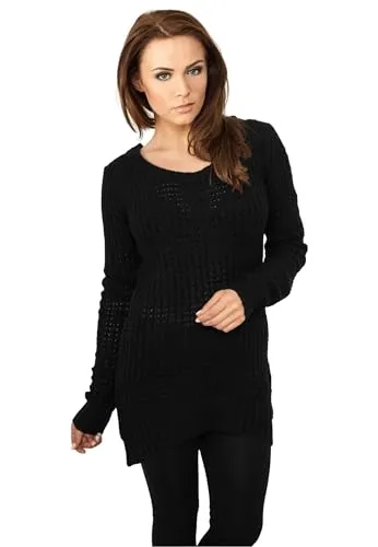 Urban Classics Damen Pullover - Ladies Long Wideneck Sweater, Schwarz (Gr. Small) - Pullover für Damen mit weichem, strukturierten Stoff, der angenehm auf der Haut liegt und durch den langen Schnitt besticht.