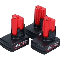 Milwaukee Akku Set 3x M12 B4 12 V 4,0 Ah - Hochleistungs-Li-Ion-Akkus für zuverlässige Energieversorgung, ideal für den professionellen Einsatz in Werkzeugen. Lange Laufzeit und einfache Handhabung.