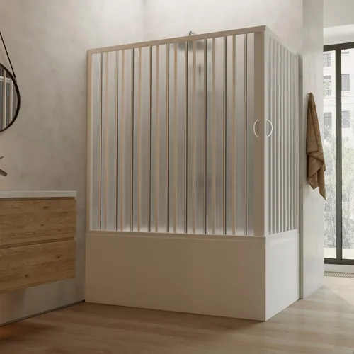 BADDENWANNEFALTWAND DUSCHKABINE WEIßE PVC FALTTÜR 70x160 CM