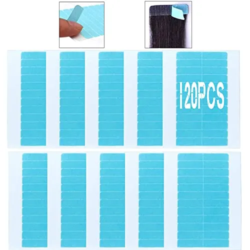 Stück Ersatztapes Klebestreifen für Tape In Hair Extensions, Doppelseitiges Klebekraft Haar Klebeband für Haarverlängerungen Perücken (Blau, 120 Stück) 120