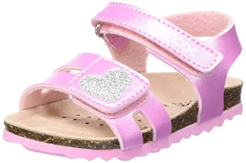 Geox B CHALKI Girl Sandal - PINK/Silver, 21 EU - Sandalen für Mädchen mit atmungsaktivem Leder-Obermaterial und bequemer Passform, ideal für warme Tage und Spiel im Freien.