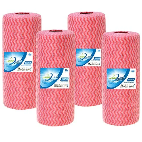 JEBBLAS Reinigungstuchrolle, 4 Rollen Einmal-Feuchttücher 50 Stück pro Rolle (rote,200 Stück)