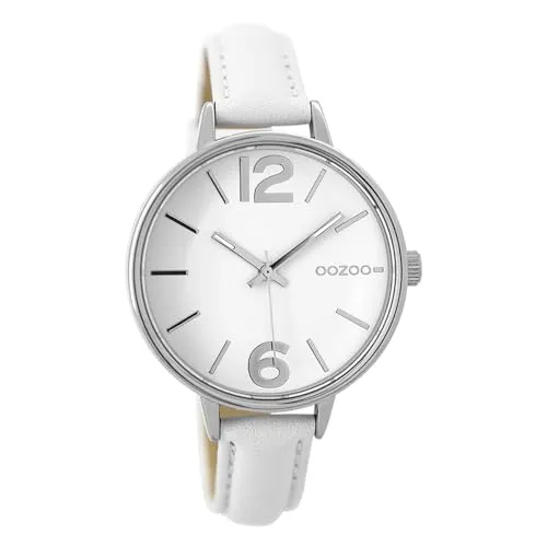 Oozoo Damenuhr C9480 mit Lederband 38 MM Weiss - Elegante Armbanduhr für Damen mit 38 mm Gehäusedurchmesser, stilvolles weisses Ziffernblatt und komfortablem Lederband – ein perfektes Accessoire für jeden Anlass.