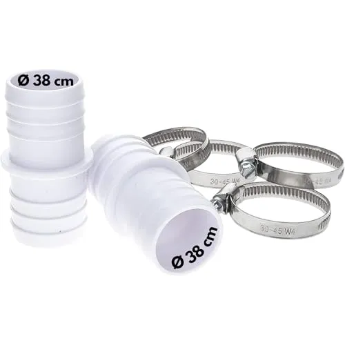 Amapool Schlauchtüllen Set I 2x 38/38mm Schlauchverbinder für Poolschlauch I 4x W4 Edelstahlschellen V2A ø 30-45mm I Pool Zubehör 6-teilig
