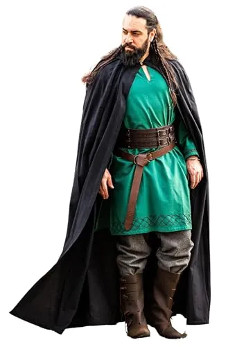 Leonardo Carbone® Unisex Mittelalter Umhang Gunnar - Mittelalter Kleidung Damen & Herren, Cape Männer, Hobbit Kostüm, LARP, Wikinger, Cosplay, Halloween, Karneval - 100% Baumwolle Schwarz