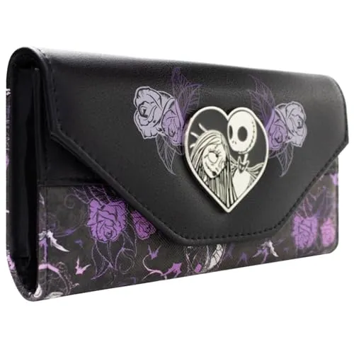 PocketGear Nightmare Before Jack & Sally Christmas Florale Portemonnaie Clutch Münzfach & Kartenhalter, Schwarz