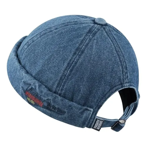 CLAPE Seemannsmütze Hafenmütze Sommer Docker-Cap Herren Denim Cotton Brimless Hat Cap Ohne Schirm Rolled Cuff Harbour Hat Fischermütze DarkBlue CT60