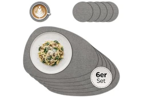 Ovale Tischsets mit Glasuntersetzer 6er Set Greige in braun von matches21