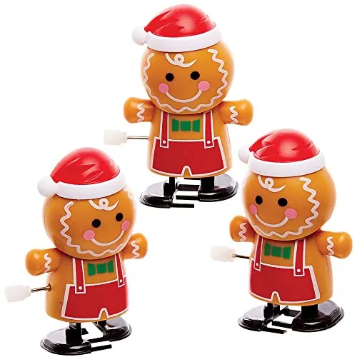 Baker Ross FX437 Aufzieh Lebkuchenmänner - 3er Pack, Kleine Adventskalender Geschenke für Kinder, Aufziehspielzeug, Kleine Nikolausgeschenke für Kinder