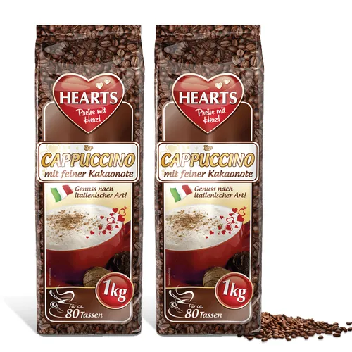 HEARTS Cappuccino mit feiner Kakaonote 2 x 1kg Probierpack löslicher Kaffee