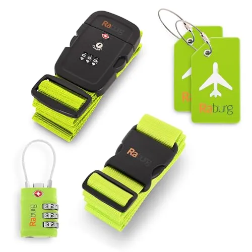 Raburg Reiseset S - TSA-Koffergurt, Koffergurt, Kofferanhänger & TSA-Schloss Grün Gepäckset