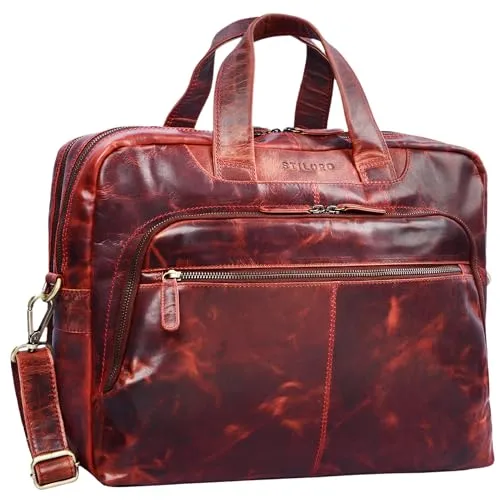 STILORD 'Lias' Echtleder Umhängetasche für Herren - Elegante Laptoptasche in Rot - Laptop-Schultertaschen mit gepolstertem Fach für 15,6 Zoll Notebooks | Hochwertiges Rindsleder, ideal für Beruf und Freizeit | Vielseitig mit XL Platzangebot und verstellbarem Schulterriemen.