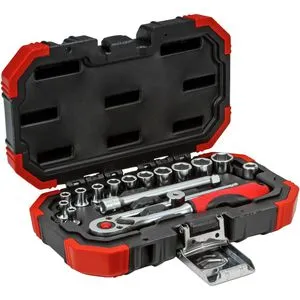 GEDORE red Steckschlüsselsatz 16-teilig - Hochwertige Umschaltknarre mit 2K-Griff, ideal für präzise Schraubarbeiten in Werkstatt und Handwerk