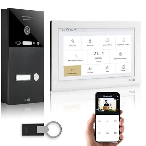 GVS IP Video Türsprechanlage mit Türöffner, RFID, 1x 10 Zoll Monitor & App