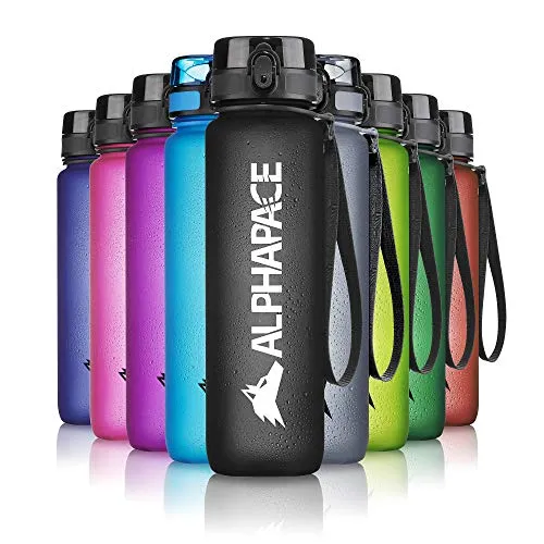 ALPHAPACE Trinkflasche, auslaufsichere 350 ml Wasserflasche, BPA-freie Flasche für Sport, Fahrrad & Outdooraktivitäten, Sportflasche mit Fruchteinsatz, in Schwarz