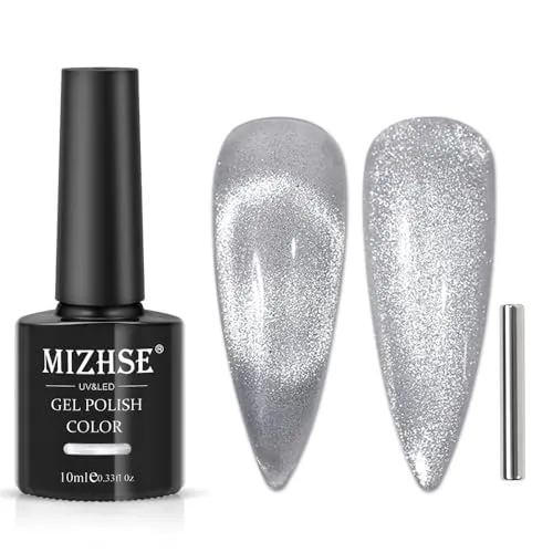 MIZHSE Universeller Silber Cat Eye UV Gel Nagellack 9D Cateye UV Gel Nagellack Glitzer Chamäleon Magnet Nagel lack LED Lampe Maniküre Gule für Nageldesign mit Magnet 10ml (0.33fl oz)