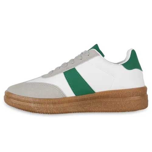 VAN HILL Damen Sneaker Low - Bequeme Schnürer in Weiß Grün, Größe 37 - Sneaker für Damen, ideal für Frühling und Sommer, aus hochwertigem Kunstleder, mit flachem Absatz für höchsten Komfort und einen lässigen Look.
