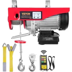 VEVOR Elektrische Seilwinde 200-400kg mit Fernbedienung - Robuste elektrische Seilwinde mit einer Tragfähigkeit von bis zu 400 kg und einer Hubhöhe von 12 m, ideal für vielseitige Hebeanwendungen.
