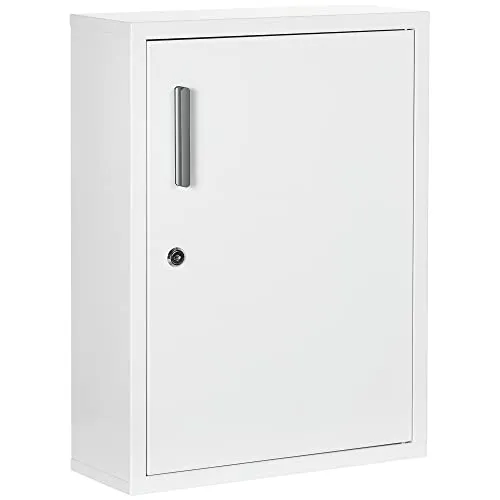 kleankin Medizinschrank, Badschrank, Wandschrank, 2 Ablagen, 3 Ebenen, mit verschließbarer Tür, 2 Schlüssel, Stahl, 40 x 15 x 53,5 cm, Weiß