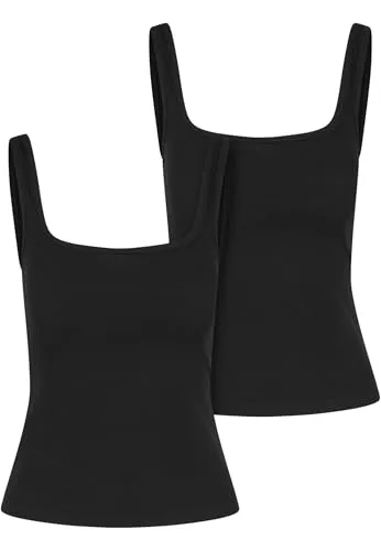 URBAN CLASSICS Ladies Wide Neck Rib Top 2-Pack - Shirts, 2-teiliges Set in XXL, aus 95% Baumwolle für hohen Tragekomfort und lässigen Style.