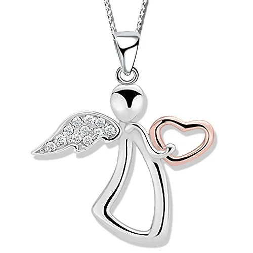 Damen Halskette mit Schutz-Engel Anhänger echt 925 Sterling Silber mit Zirkonia Rosegold Geschenk Frauen Mädchen K826 +V12 50cm