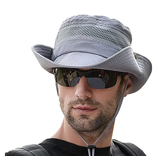 Lanly Sonnenhut Unisex Herren Damen Safari Hut UV Schutz Faltbar Wanderhut Gartenhut Sommerhut Outdoor Fischerhut Buschhut (Grau)