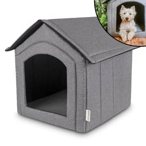 Petsona Hundehöhle Hundehütte Faltbare Mit Herausnehmbarem Dach Hundehaus Hundebett Katzenbett Haustierbett Schlafplatz Größe XL, Grau