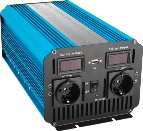 BERGER Sinus-Wechselrichter 1500W | 12V auf 230V Spannungswandler für Wohnmobil & Solaranlage - Wechselrichter mit 1500W Dauerleistung, ideal für empfindliche Geräte und ausgestattet mit Überlastschutz sowie 2 Steckdosen für maximale Sicherheit.