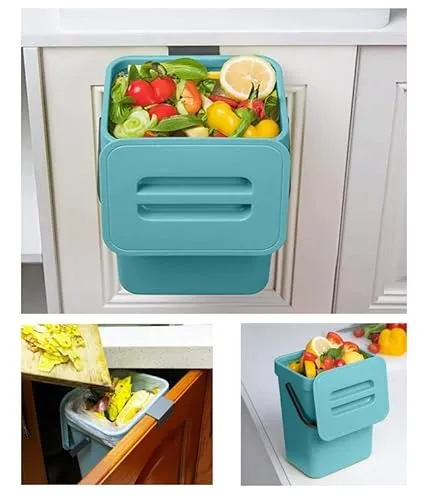 Kleiner Komposteimer für die Küche, Mülleimer für Arbeitsplatte, Behälter mit Deckel, Komposter, für den Innenbereich, 5 l, Blau