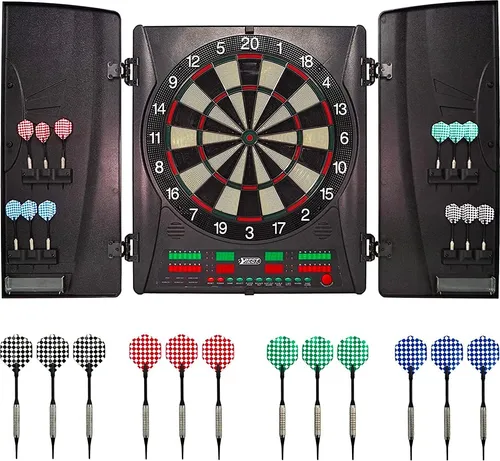 Best Sporting Dartscheibe Wembley I Elektronische Dartscheibe mit LED-Anzeigen - Elektronische Dartboards mit 12 Dartpfeilen & Ersatzspitzen, ideal für bis zu 4 Spieler. 33 Spiele und Soundeffekte für ein echtes Turnier-Erlebnis!