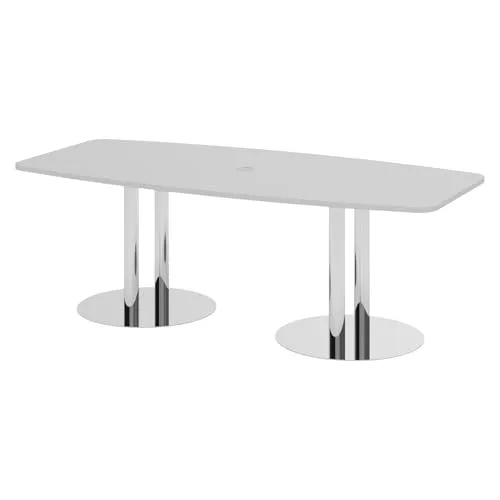 Bümö Konferenztisch oval 220x103 cm - Konferenztisch für 8 Personen in grau mit stabilen Chromsäulen und kratzfester Tischplatte – ideal für Besprechungsräume und Meetings.