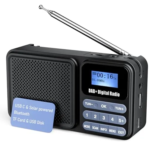 Gallypek tragbares DAB Radio mit Bluetooth 5.0 - Tragbares DAB Plus FM Radio mit 2200mAh Akku für bis zu 12 Stunden Nutzung. Unterstützt Solar- und USB-Ladung, 80 voreingestellte Sender und hervorragende Tonqualität – ideal für unterwegs!