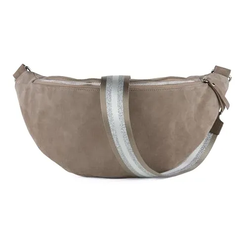 lePelou Bauchtasche VALENTINA in Taupe mit Wechselgurt - Gürteltasche aus echtem Wildleder, wasserabweisend und Made in Italy, mit verstellbarem Wechselgurt für individuelle Styles.