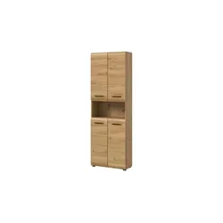 xonox.home Hochschrank breit Ice – 60x185x30 cm in Artisan Oak - Hoch- & Midischränke fürs Bad: Stilvoller Hochschrank mit 4 Türen und 6 Fächern für optimale Stauraumlösung, pflegeleicht und nassraumgeeignet.