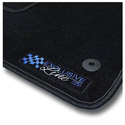 Bär-AfC Auto Fußmatten Exclusive Line passend für Nissan Qashqai J10 +2 2008-2013, Autoteppiche Velours Schwarz, Rand Kettelung Schwarz, Stick Logo Blau, Set 6-teilig, NI02636