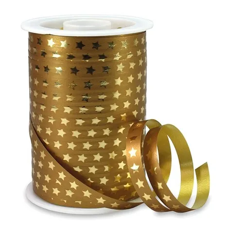 WEIHNACHTEN GESCHENKBAND RINGELBAND GOLD MIT GOLDENEN STERNEN