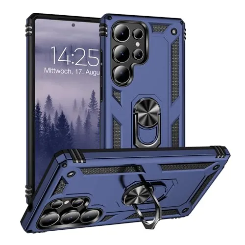 LBH Outdoor Hülle für Samsung Galaxy S25 Ultra Armor Militär Stoßfest Handyhülle 360 Grad Metal Ring Halter Ständer Schutzhülle für Handyhalterung Auto Magnet Blau