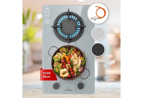 Klarstein Einbau-Gaskocher - 2-flammiger Edelstahl Campingkocher, effizient und sicher mit Snapjet-Zündung und Flammenausfall-Schutz