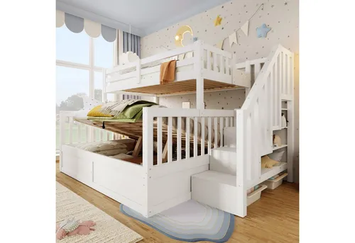 Redom Etagenbett, Weiß, Holz, 90x200 cm – Funktionales Kinderbett für optimale Raumnutzung