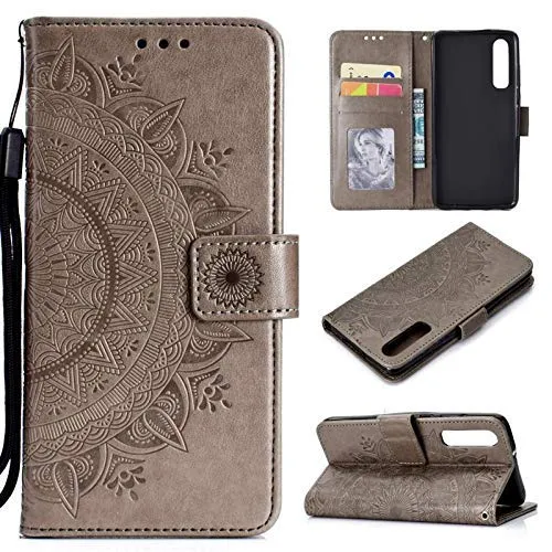 CoverKingz Handytasche kompatibel mit Huawei P30 - Handy Case mit Kartenfach Handyhülle - Flipcase klappbar Motiv Mandala Grau